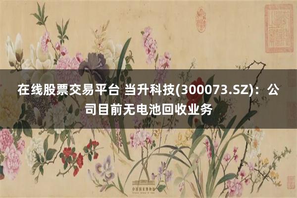 在线股票交易平台 当升科技(300073.SZ)：公司目前无电池回收业务