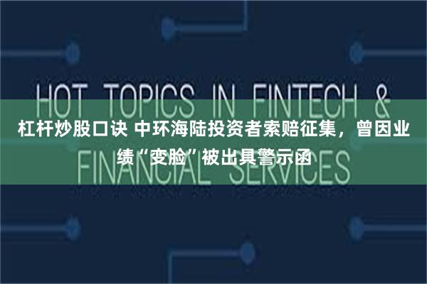 杠杆炒股口诀 中环海陆投资者索赔征集，曾因业绩“变脸”被出具警示函