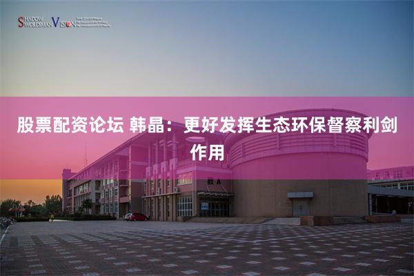 股票配资论坛 韩晶：更好发挥生态环保督察利剑作用
