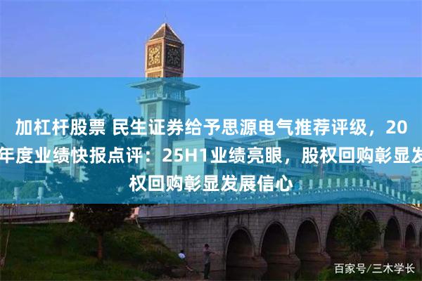 加杠杆股票 民生证券给予思源电气推荐评级，2025年半年度业绩快报点评：25H1业绩亮眼，股权回购彰显发展信心